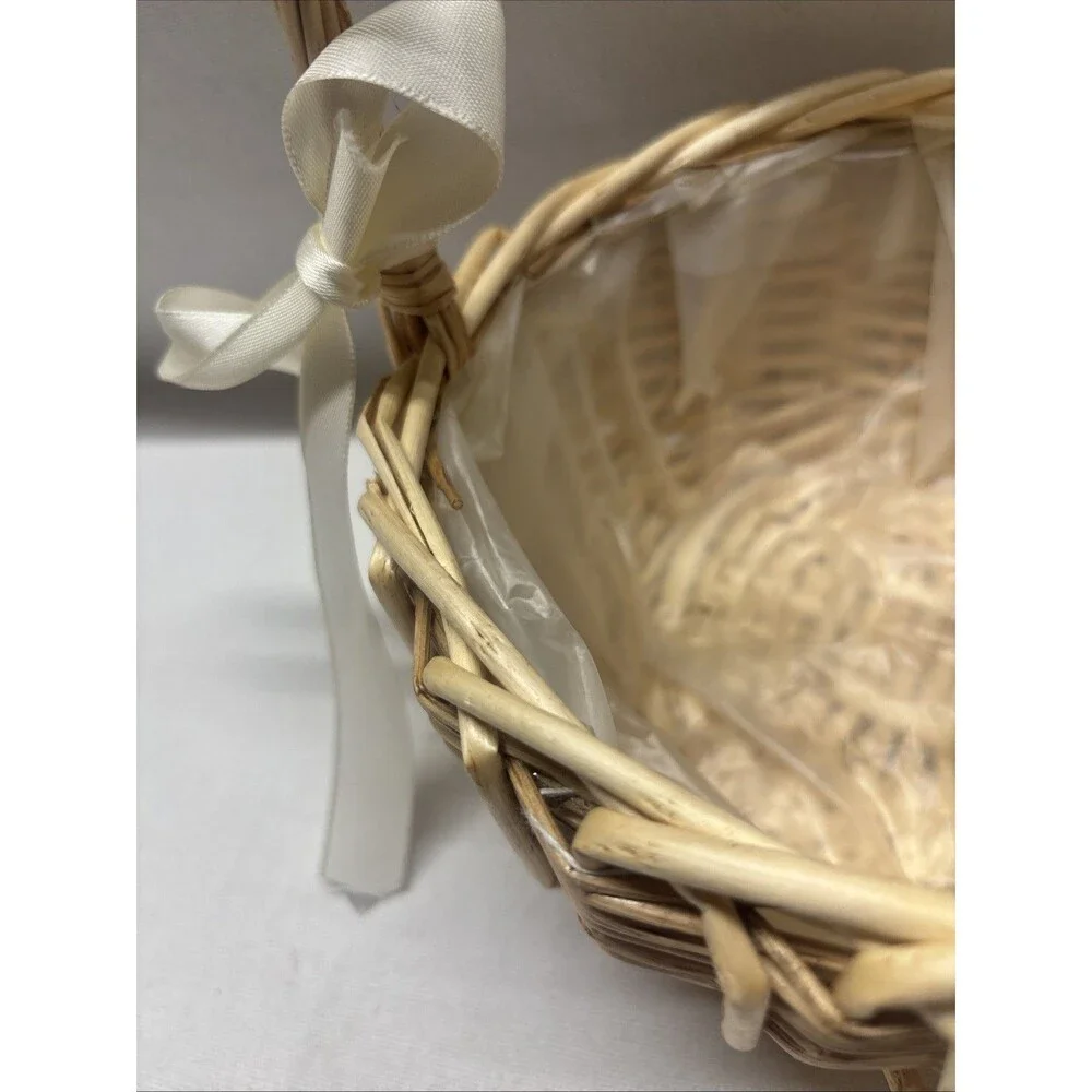 Rattan Flower Girl Basket Wicker Wedding Petal Basket Handwoven Rustic W/ Handle